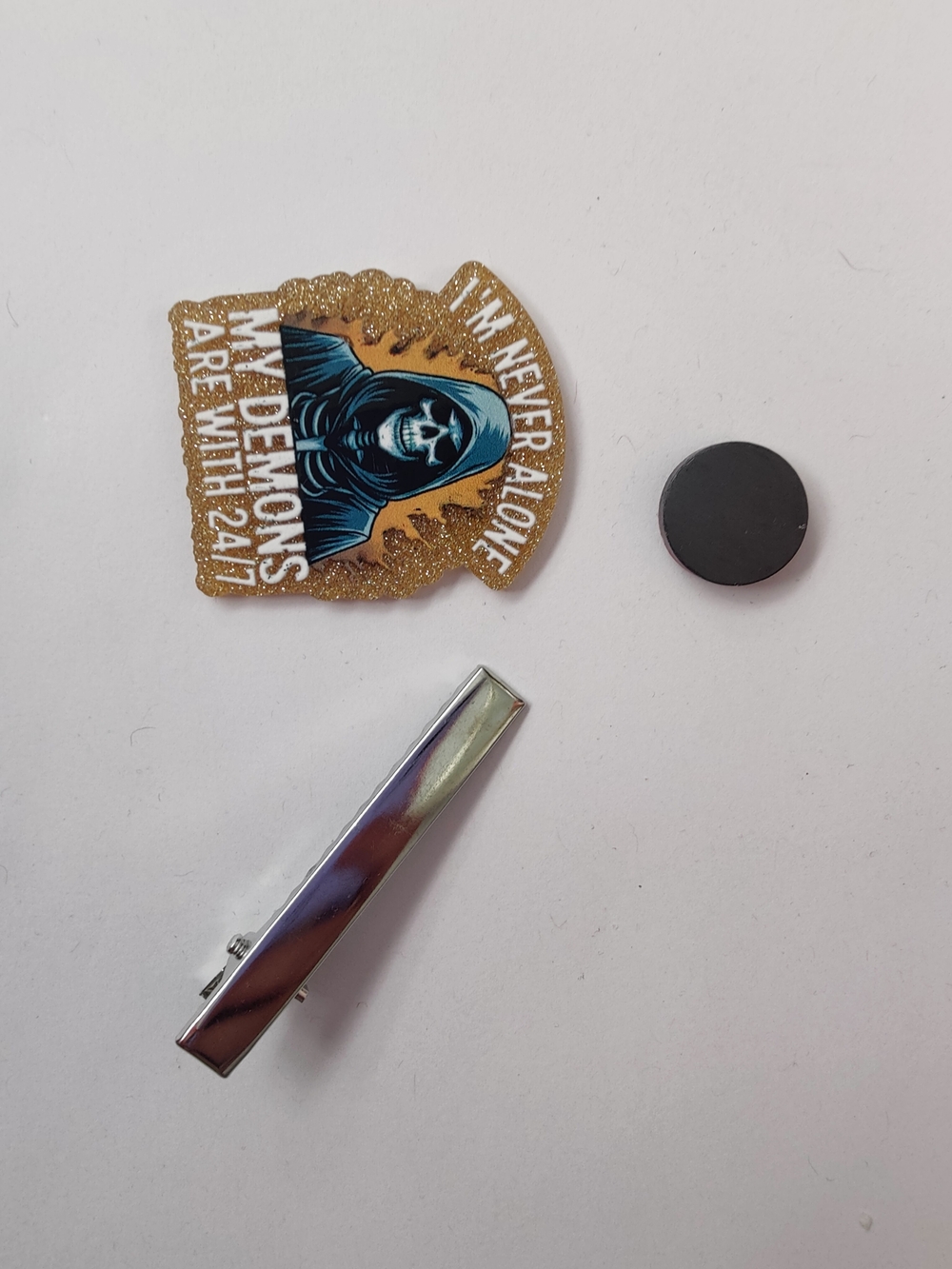 Custom Handmade Character Magnet or Hair Clip- Never Alone